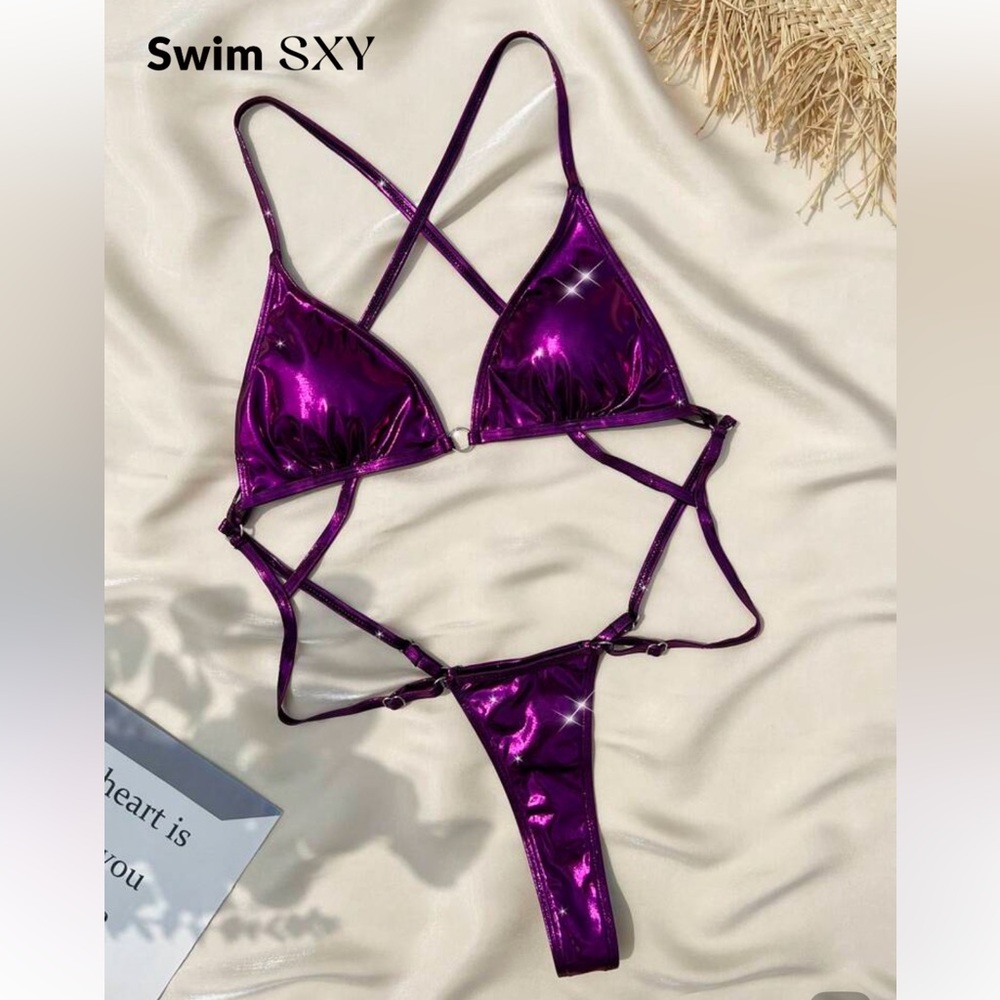 Metallic Purple Strappy Swimsuit